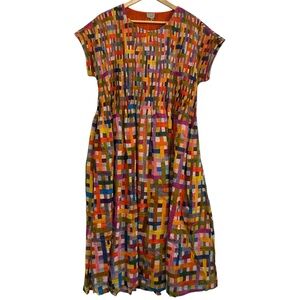 Neeru Kumar Cotton Silk Pintuck Sundress Rainbow Check Size Large NEW